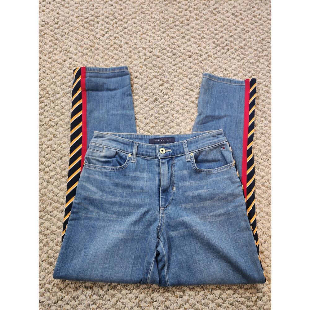 Tommy Hilfiger Womens Size 2 Boyfriend Denim Blue Jeans With Side Stripes Y2K - Picture 3 of 10